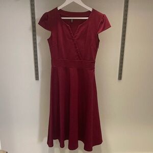 Chic Cap Sleeve Midi Dress in Deep Red